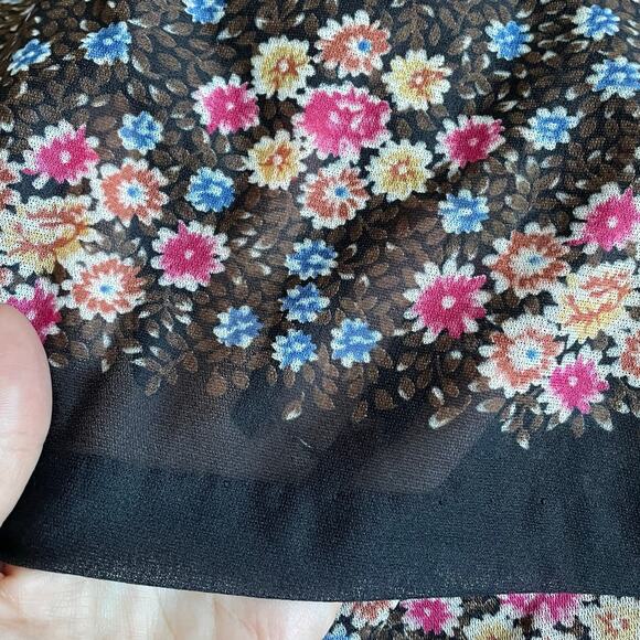 Vintage Sheer Black Floral Dress, 1970s Bohemian Fairycore Flower Print, Sz S - Picture 10 of 11